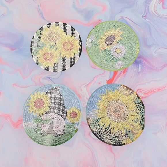 SUNFLOWER DIAMOND PAINTING COASTER SET - Picture 4 of 5